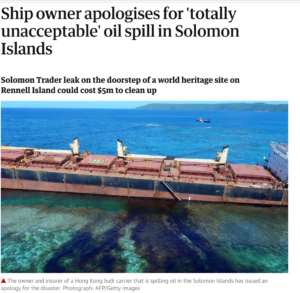 Ship owner apologises for 'totally unacceptable' oil spill in Solomon Islands 