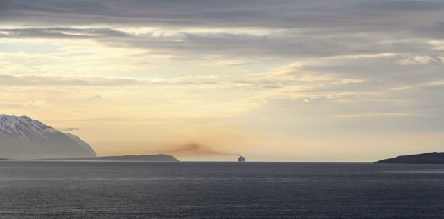 Cruise ship, one of the biggest to visit Iceland, leaving Akureyri, on the way out of Eyjafjörður ©Adam Asgeir Oskarsson