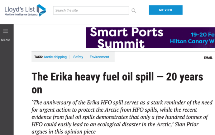 The Erika heavy fuel oil spill — 20 years on