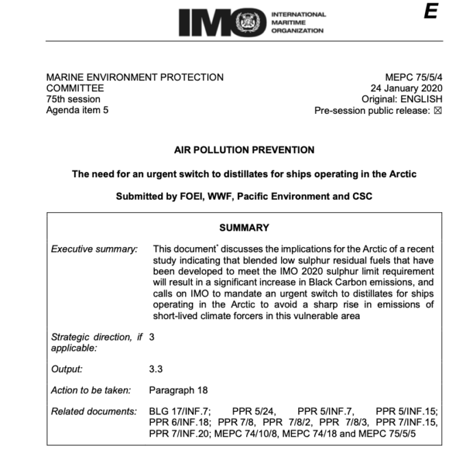 The need for an urgent switch to distillates for ships operating in the Arctic