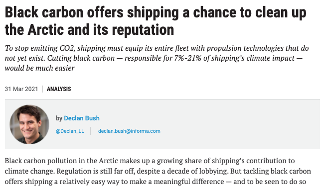 Black carbon offers shipping a chance to clean up the Arctic and its reputation