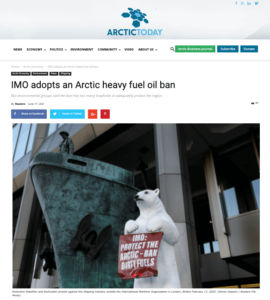 Arctic Today: UN adopts ban on heavy fuel oil use by ships in Arctic