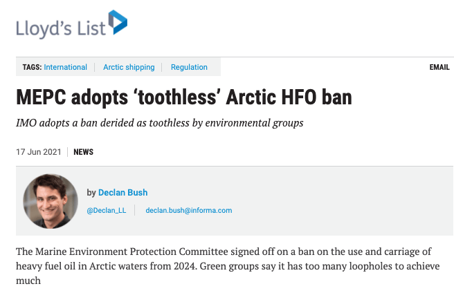 MEPC adopts ‘toothless’ Arctic HFO ban